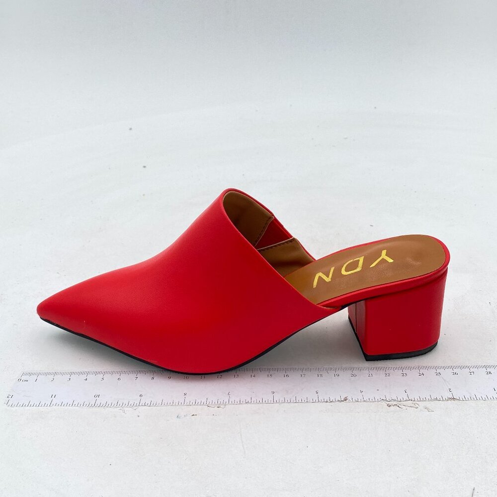 Ydn Red Block Low Heel Mules Slip On Loafers Poin… - image 2